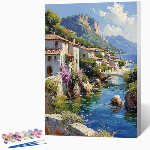 Malen Nach Zahlen Erwachsene Landschaft Malen Nach Zahlen LäNdlich, Bastelset Erwachsene Mit 3-Pinseln Und Acrylfarbe, DIY Handgemalt öLgemäLde Kit FüR Geschenke, Deko 40×60cm Ohne Rahmen -LKF0757U von Generic