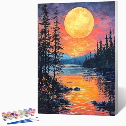 Malen Nach Zahlen Erwachsene Landschaft Malen Nach Zahlen Vollmond, Bastelset Erwachsene Mit 3-Pinseln Und Acrylfarbe, DIY Handgemalt öLgemäLde Kit FüR Geschenke, Deko 20×30cm Ohne Rahmen -LKF07386A Malen Nach Zahlen Erwachsene Landschaft Malen Nach Zahlen Vollmond, Bastelset Erwachsene Mit 3-Pinseln Und Acrylfarbe, DIY Handgemalt öLgemäLde Kit FüR Geschenke, Deko 20×30cm Ohne Rahmen -LKF07386A von Generic