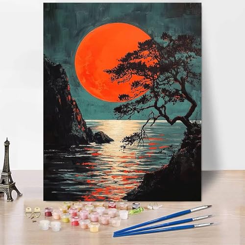 Malen Nach Zahlen Erwachsene Landschaft Malen Nach Zahlen Vollmond, DIY Set Erwachsene Mit 3 - Pinseln und Acrylfarbe, Handgemalt Ölgemälde für Frauen, Deko Wohnzimmer 40×60cm Ohne Rahmen -XY416 von Generic