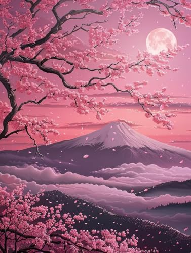 Malen Nach Zahlen Erwachsene Landschaft Malen Nach Zahlen Vulkan Fuji, Painting by Numbers, DIY Basteln Erwachsene Handgemalt Ölgemälde Set Mit Pinseln und Acrylfarbe für Zimmer Deko 40x50cm 7-9087 von Generic