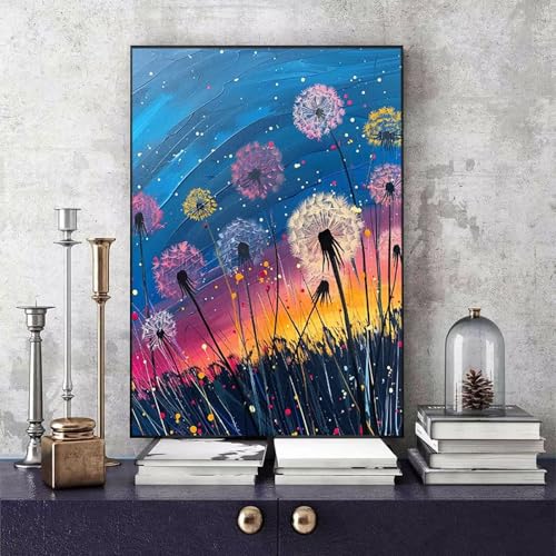 Malen Nach Zahlen Erwachsene Löwenzahn Malen Nach Zahlen Blume, DIY Set Erwachsene Paint by Numbers mit 3 Pinsel und Acrylfarben für Zimmer Deko Wohnzimmer, Geschenke für Frauen 30 x 40 cm -bby2506209 von Generic
