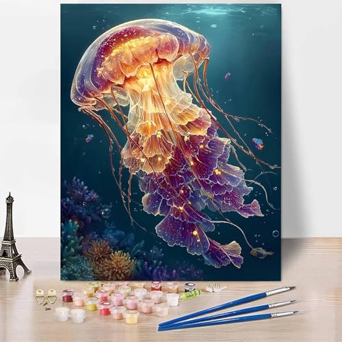 Malen Nach Zahlen Erwachsene Meer Malen Nach Zahlen Qualle, DIY Set Erwachsene Anfänger Mit 3 - Pinseln und Acrylfarbe, Handgemalt Ölgemälde für Frauen, Deko Wohnzimmer 30×40cm Ohne Rahmen -XY934 von Generic