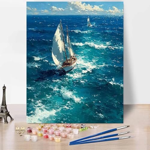 Malen Nach Zahlen Erwachsene Meer Malen Nach Zahlen Segelboot, DIY Set Erwachsene Anfänger Mit 3 - Pinseln und Acrylfarbe, Handgemalt Ölgemälde für Frauen, Deko Wohnzimmer 70×95cm Ohne Rahmen -XY89D von Generic
