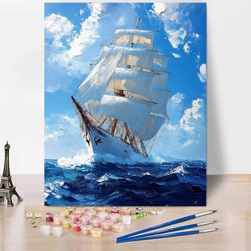 Malen Nach Zahlen Erwachsene Meer Malen Nach Zahlen Segelboot, DIY Set Erwachsene Mit 3 - Pinseln und Acrylfarbe, Handgemalt Ölgemälde für Frauen, Deko Wohnzimmer 50 x 65 cm Ohne Rahmen -XY873AE von Generic