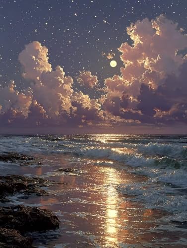 Malen Nach Zahlen Erwachsene Mond, Malen Nach Zahlen Sternenhimmel, DIY Basteln Erwachsene Leinwand Kits, DIY Paint by Numbers Adult Kits Mit Pinseln und Acrylfarbe, für Wanddeko, 50x70cm I-6329 von Generic