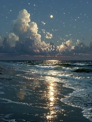 Malen Nach Zahlen Erwachsene Mond, Malen Nach Zahlen Strand, DIY Basteln Erwachsene Leinwand Kits, DIY Paint by Numbers Adult Kits Mit Pinseln und Acrylfarbe, Geschenk für Wanddeko, 40x50cm Z-3748 von Generic