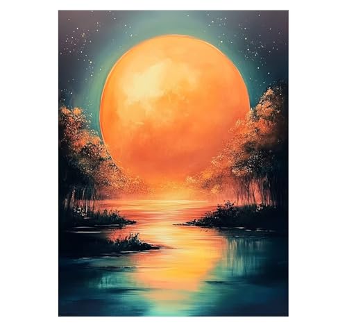 Malen Nach Zahlen Erwachsene Mond DIY Set Erwachsene mit Leinwand zum Bemalen Landschaft 70x95cm 36 Farben Acrylfarben Set Pinsel, Malen Nach Zahlen Kinder, Zimmer Deko Geschenke für Frauen YH2-2453 von Generic
