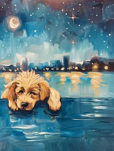 Malen Nach Zahlen Erwachsene Mond Malen Nach Zahlen Hund, Painting by Numbers, DIY Basteln Erwachsene Handgemalt Ölgemälde Set Mit Pinseln und Acrylfarbe für Zimmer Deko Geschenke 100x135cm 5-8300 von Generic