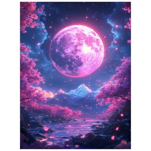 Malen Nach Zahlen Erwachsene Mond Malen Nach Zahlen Kinder, DIY Set Erwachsene mit Pinselset Acrylfarben Set Leinwand zum Bemalen 55 x 40 cm, Landschaft Paint by Numbers Deko wohnzimmer 8YH-4077 von Generic