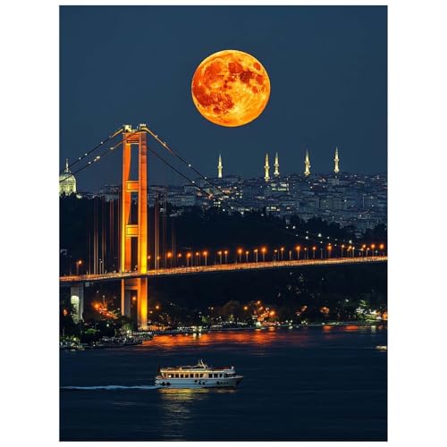 Malen Nach Zahlen Erwachsene Mond Malen Nach Zahlen Kinder,DIY Set Erwachsene mit Pinselset Acrylfarben Set Leinwand zum Bemalen 100 x 135 cm, Stadt Paint by Numbers Deko wohnzimmer Geschenke 8YH-6209 von Generic