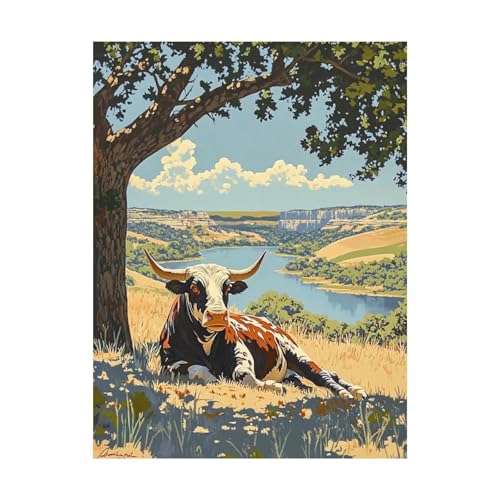 Malen Nach Zahlen Erwachsene Ochse DIY Set Erwachsene mit Leinwand zum Bemalen Tier 135 x 100CM 36 Farben Acrylfarben Set und Pinsel, Malen Nach Zahlen Kinder für Zimmer Deko Geschenke 2YH-14998 von Generic