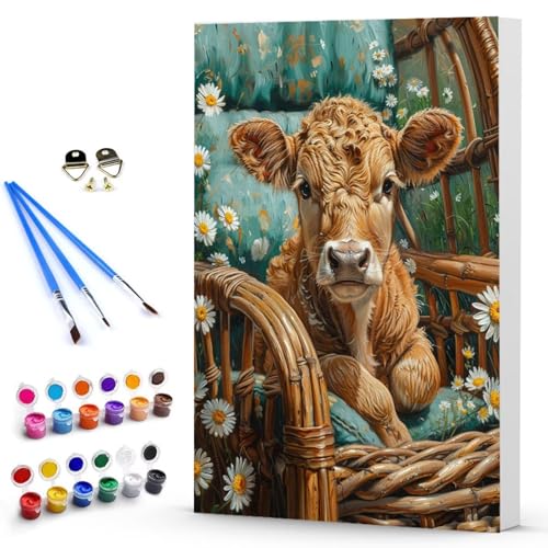 Malen Nach Zahlen Erwachsene Ochse Malen Nach Zahlen Bastelset Erwachsene, DIY Blume Mit Pinseln und Acrylfarben Handgemalt Ölgemälde Leinwand Set, Home Deko 100 x 135 CM Ohne Rahmen -TL25030GY von Generic