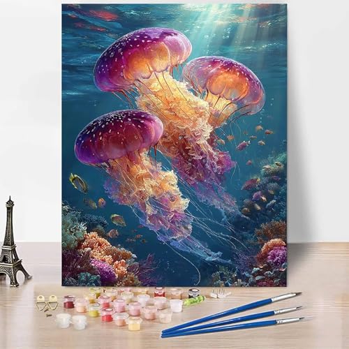 Malen Nach Zahlen Erwachsene Ozean Malen Nach Zahlen Qualle, DIY Set Erwachsene Mit 3 - Pinseln und Acrylfarbe, Handgemalt Ölgemälde für Frauen, Deko Wohnzimmer 100 x 135 cm Ohne Rahmen -XY276L6 von Generic