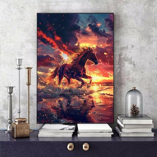 Malen Nach Zahlen Erwachsene Pferd Malen Nach Zahlen Tier, DIY Set Erwachsene Paint by Numbers mit 3 Pinsel und Acrylfarben für Zimmer Deko Wohnzimmer, Geschenke für Frauen 30 x 40 cm -bby2506A0 von Generic
