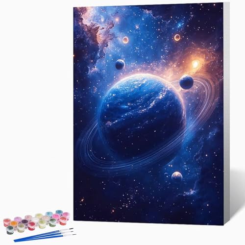 Malen Nach Zahlen Erwachsene Planet Malen Nach Zahlen Sternenhimmel, Bastelset Erwachsene Mit 3-Pinseln Und Acrylfarbe, DIY Handgemalt öLgemäLde Kit FüR Geschenke 30 x 40 cm Ohne Rahmen -LKF0757QA von Generic