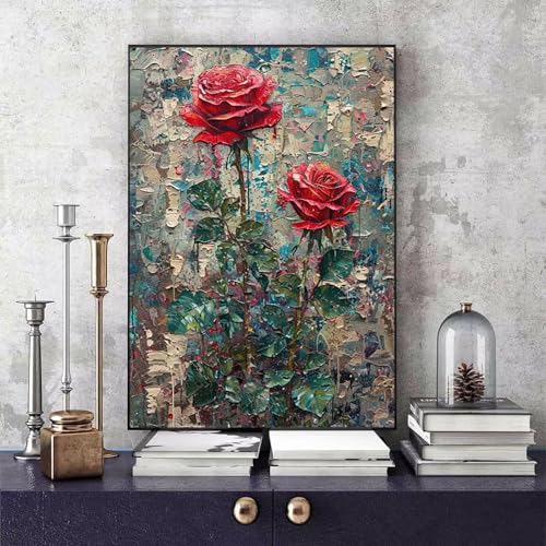 Malen Nach Zahlen Erwachsene Rose Malen Nach Zahlen Blume, DIY Set Erwachsene Paint by Numbers mit 3 Pinsel und Acrylfarben für Zimmer Deko Wohnzimmer, Geschenke für Frauen 50 x 65 cm -bby25061C von Generic