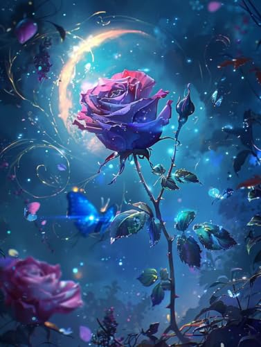 Malen Nach Zahlen Erwachsene Rose Malen Nach Zahlen Mond, Painting by Numbers, DIY Basteln Erwachsene Handgemalt Ölgemälde Set Mit Pinseln und Acrylfarbe für Zimmer Deko Geschenke 100x135cm 6-7460 von Generic