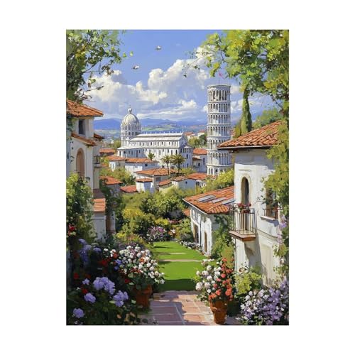 Malen Nach Zahlen Erwachsene Schiefer Turm von Pisa DIY Set Erwachsene mit Leinwand zum Bemalen Stadt 135x100CM 36 Farben Acrylfarben Set und Pinsel, Malen Nach Zahlen Kinder für Zimmer Deko 2YH-9806 von Generic