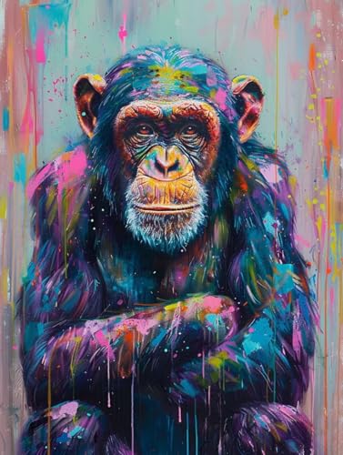 Malen Nach Zahlen Erwachsene Schimpansen Malen Nach Zahlen Graffiti, Painting by Numbers, DIY Basteln Erwachsene Handgemalt Ölgemälde Set Mit Pinseln und Acrylfarbe für Zimmer Deko 40x50cm 8-7726 von Generic