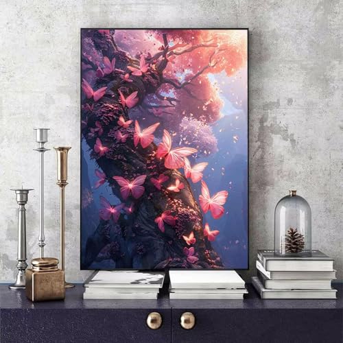 Malen Nach Zahlen Erwachsene Schmetterling Malen Nach Zahlen Baum, DIY Set Erwachsene Paint by Numbers mit 3 Pinsel und Acrylfarben für Zimmer Deko Wohnzimmer, Geschenke 50 x 65 cm -bby2506A1T64 von Generic