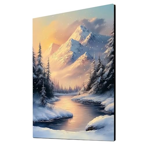 Malen Nach Zahlen Erwachsene Schneeberg DIY Set Erwachsene mit Leinwand zum Bemalen Winter 55x40CM 36 Farben Acrylfarben Set und Pinsel, Malen Nach Zahlen Kinder für Deko Wohnzimmer Geschenke 2YH-6624 von Generic