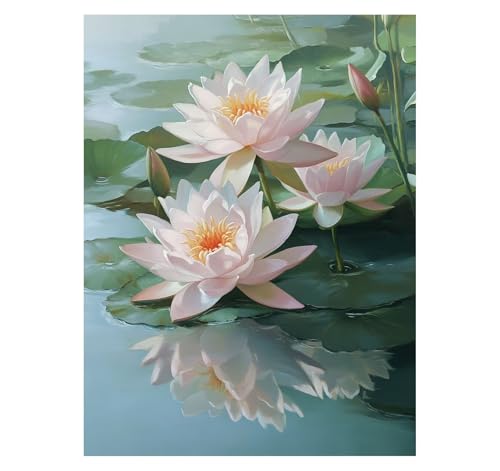 Malen Nach Zahlen Erwachsene Seerose DIY Set Erwachsene mit Leinwand zum Bemalen Pflanzen 40 x 30cm 36 Farben Acrylfarben Set Pinsel, Malen Nach Zahlen Kinder, Deko Wohnzimmer Geschenke YH2-2587 von Generic