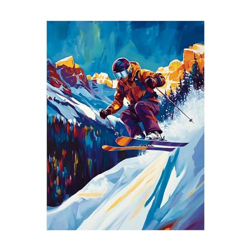 Malen Nach Zahlen Erwachsene Ski DIY Set Erwachsene mit Leinwand zum Bemalen Sport 100x135cm 36 Farben Acrylfarben Set und Pinsel, Malen Nach Zahlen Kinder für Deko Wohnzimmer Geschenke 2YH-14708 von Generic