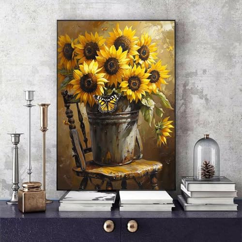 Malen Nach Zahlen Erwachsene Sonnenblume Malen Nach Zahlen Schmetterling, DIY Set Erwachsene Paint by Numbers mit 3 Pinsel und Acrylfarben für Zimmer Deko Wohnzimmer, Geschenke 30 X 40 CM -bby25067U von Generic