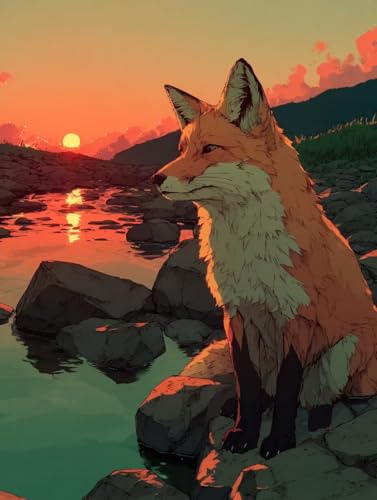 Malen Nach Zahlen Erwachsene Sonnenuntergang, Malen Nach Zahlen Fuchs, DIY Basteln Erwachsene Leinwand Kits, DIY Paint by Numbers Adult Kits Mit Pinseln und Acrylfarbe, für Wanddeko, 90x120cm 3-3930 von Generic