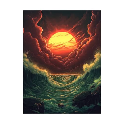 Malen Nach Zahlen Erwachsene Sonnenuntergang DIY Set Erwachsene mit Leinwand zum Bemalen Wellen 100x135 cm 36 Farben Acrylfarben Set und Pinsel, Malen Nach Zahlen Kinder für Deko Wohnzimmer 2YH-14820 von Generic