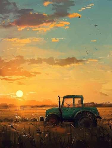 Malen Nach Zahlen Erwachsene Sonnenuntergang Malen Nach Zahlen Auto, Painting by Numbers, DIY Basteln Erwachsene Handgemalt Ölgemälde Set Mit Pinseln und Acrylfarbe für Zimmer Deko 30x40cm H-7027 von Generic