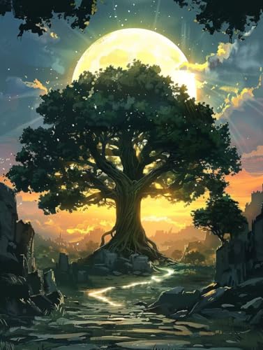 Malen Nach Zahlen Erwachsene Sonnenuntergang Malen Nach Zahlen Baum, Painting by Numbers, DIY Basteln Erwachsene Handgemalt Ölgemälde Set Mit Pinseln und Acrylfarbe für Zimmer Deko 50x65cm 6-5403 von Generic