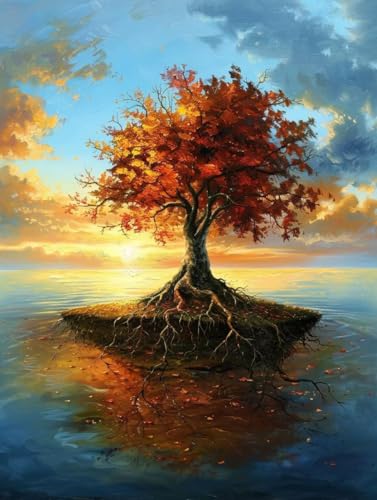 Malen Nach Zahlen Erwachsene Sonnenuntergang Malen Nach Zahlen Baum, Painting by Numbers, DIY Basteln Erwachsene Handgemalt Ölgemälde Set Mit Pinseln und Acrylfarbe für Zimmer Deko 60x70cm 6-1167 von Generic