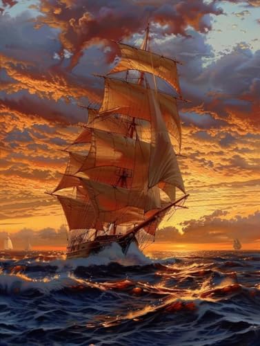 Malen Nach Zahlen Erwachsene Sonnenuntergang Malen Nach Zahlen Boot, Painting by Numbers, DIY Basteln Erwachsene Handgemalt Ölgemälde Set Mit Pinseln und Acrylfarbe für Zimmer Deko 80x110cm W-7694 von Generic