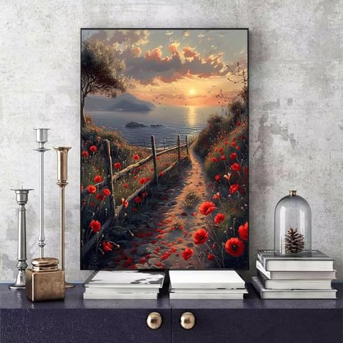 Malen Nach Zahlen Erwachsene Sonnenuntergang Malen Nach Zahlen Landschaft, DIY Set Erwachsene Paint by Numbers mit 3 Pinsel und Acrylfarben für Zimmer Deko Wohnzimmer, Geschenke 40 x 60 cm -bby25061K von Generic