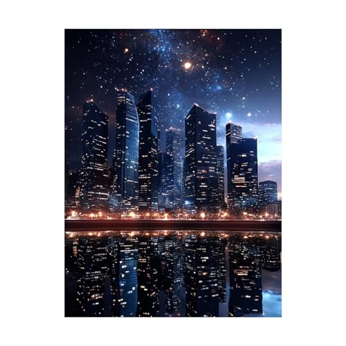 Malen Nach Zahlen Erwachsene Stadt DIY Set Erwachsene mit Leinwand zum Bemalen Nachtansicht 135x100CM 36 Farben Acrylfarben Set und Pinsel, Malen Nach Zahlen Kinder für Zimmer Deko Geschenke 2YH-11030 von Generic