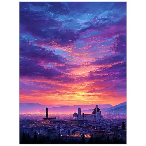 Malen Nach Zahlen Erwachsene Stadt Malen Nach Zahlen Kinder, DIY Set Erwachsene mit Pinselset Acrylfarben Set Leinwand zum Bemalen 60x80 cm, Dämmerung Paint by Numbers Wanddeko Wohnzimmer 8YH-5395 von Generic