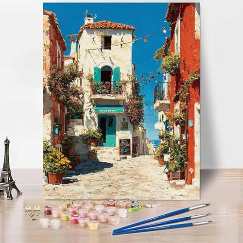 Malen Nach Zahlen Erwachsene Stadt Malen Nach Zahlen Landschaft, DIY Set Erwachsene Mit 3 - Pinseln und Acrylfarbe, Handgemalt Ölgemälde für Frauen, Deko Wohnzimmer 60 x 80 cm Ohne Rahmen -XY612 von Generic