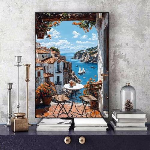 Malen Nach Zahlen Erwachsene Stadt Malen Nach Zahlen Landschaft, DIY Set Erwachsene Paint by Numbers mit 3 Pinsel und Acrylfarben für Zimmer Deko Wohnzimmer, Geschenke für Frauen 40 x 60 cm -bby2506AT von Generic