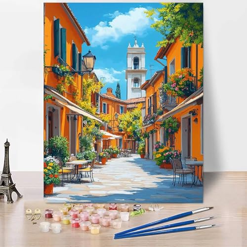 Malen Nach Zahlen Erwachsene Stadt Malen Nach Zahlen StraßE, DIY Set Erwachsene Anfänger Mit 3 - Pinseln und Acrylfarbe, Handgemalt Ölgemälde für Frauen, Deko Wohnzimmer 50x65cm Ohne Rahmen -XY51P von Generic