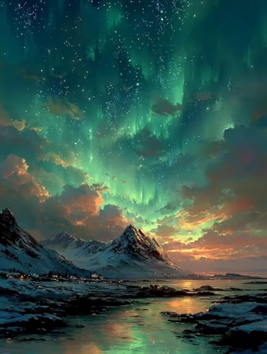 Malen Nach Zahlen Erwachsene Sternenhimmel, DIY Basteln Erwachsene Leinwand Kit für Wanddeko Schneeszene Malen Nach Zahlen Mit Pinseln und Acrylfarbe, DIY Paint by Numbers, Geschenke, 100x135cm O-5382 von Generic