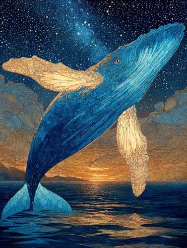 Malen Nach Zahlen Erwachsene Sternenhimmel, DIY Malen Nach Zahlen Kits Wal, DIY Basteln Erwachsene Paint by Numbers Kits Mit Pinseln und Acrylfarbe, für Zimmer Deko, Geschenke, 100x135cm 4-6843 von Generic