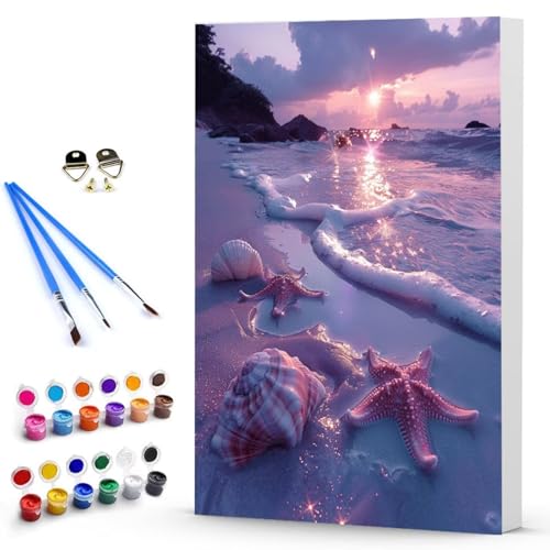 Malen Nach Zahlen Erwachsene Strand Malen Nach Zahlen Bastelset Erwachsene, DIY Muschel Mit Pinseln und Acrylfarben Handgemalt Ölgemälde Leinwand Set, Home Deko 100 x 135 CM Ohne Rahmen -TL2503X0 von Generic