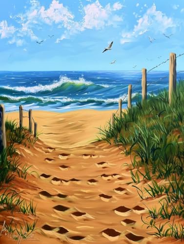 Malen Nach Zahlen Erwachsene Strand Malen Nach Zahlen Meer, Painting by Numbers, DIY Basteln Erwachsene Handgemalt Ölgemälde Set Mit Pinseln und Acrylfarbe für Zimmer Deko Geschenke 40x50cm B-1551 von Generic