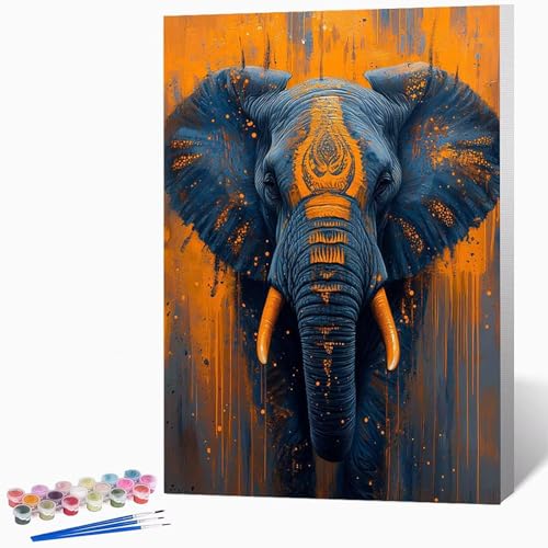 Malen Nach Zahlen Erwachsene Tier Malen Nach Zahlen Elefant, Bastelset Erwachsene Mit 3-Pinseln Und Acrylfarbe, DIY Handgemalt öLgemäLde Kit FüR Geschenke, Zimmer Deko 40x60cm Ohne Rahmen -LKF076869 von Generic