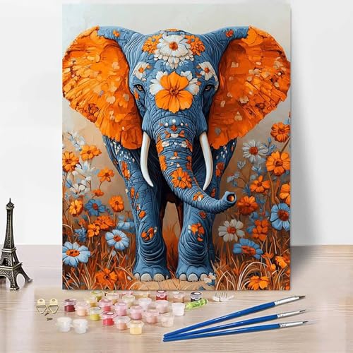 Malen Nach Zahlen Erwachsene Tier Malen Nach Zahlen Elefant, DIY Set Erwachsene Anfänger Mit 3 - Pinseln und Acrylfarbe, Handgemalt Ölgemälde für Frauen, Deko Wohnzimmer 50×65cm Ohne Rahmen -XY42A von Generic