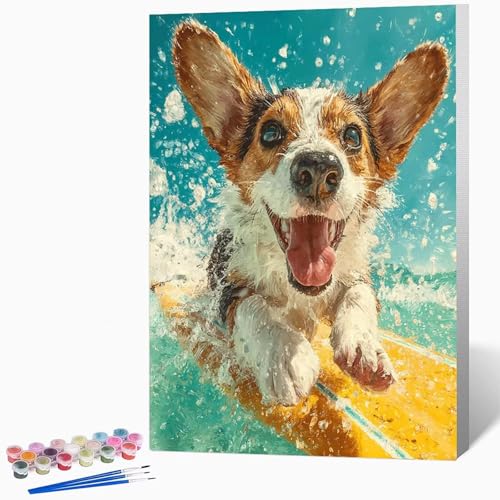 Malen Nach Zahlen Erwachsene Tier Malen Nach Zahlen Hund, Bastelset Erwachsene Mit 3-Pinseln Und Acrylfarbe, DIY Handgemalt öLgemäLde Kit FüR Geschenke, Zimmer Deko 40x50cm Ohne Rahmen -LKF07850T von Generic