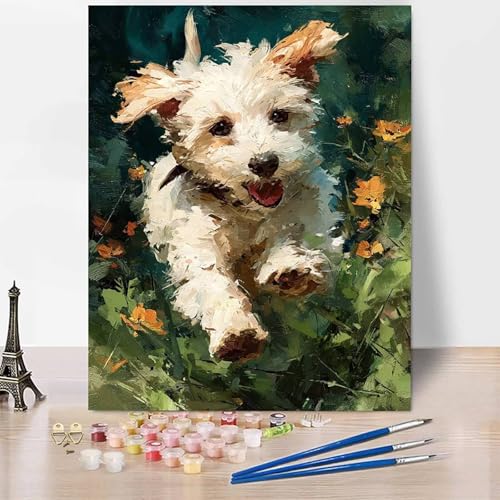 Malen Nach Zahlen Erwachsene Tier Malen Nach Zahlen Hund, DIY Set Erwachsene Anfänger Mit 3 - Pinseln und Acrylfarbe, Handgemalt Ölgemälde für Frauen, Deko Wohnzimmer 40×50cm Ohne Rahmen -XY94C von Generic