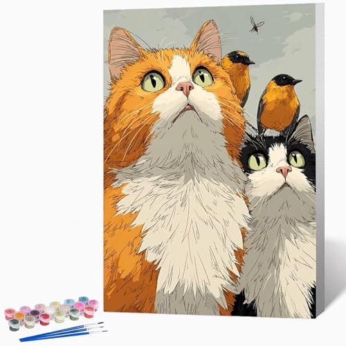 Malen Nach Zahlen Erwachsene Tier Malen Nach Zahlen Katze, Bastelset Erwachsene Mit 3-Pinseln Und Acrylfarbe, DIY Handgemalt öLgemäLde Kit FüR Geschenke, Zimmer Deko 60×80cm Ohne Rahmen -LKF077011 von Generic