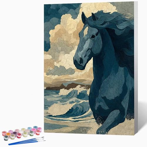 Malen Nach Zahlen Erwachsene Tier Malen Nach Zahlen Pferd, Bastelset Erwachsene Mit 3-Pinseln Und Acrylfarbe, DIY Handgemalt öLgemäLde Kit FüR Geschenke, Zimmer Deko 50x65cm Ohne Rahmen -LKF0778Y9 von Generic